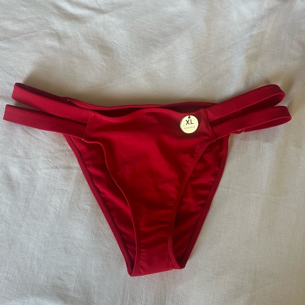 🆕 Red Bikini Bottoms with Double Straps Low Rise Women’s XL Forever 21 NWT